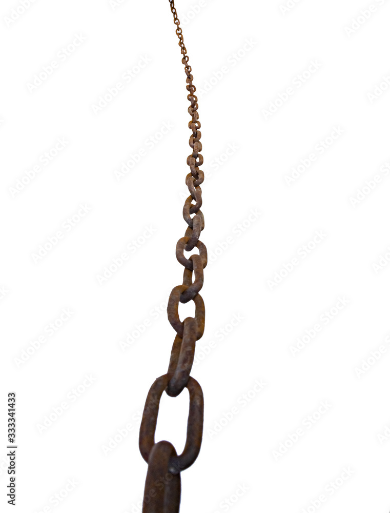 Obraz premium old rusty chain. Perspective shape. Isolated on a white background.