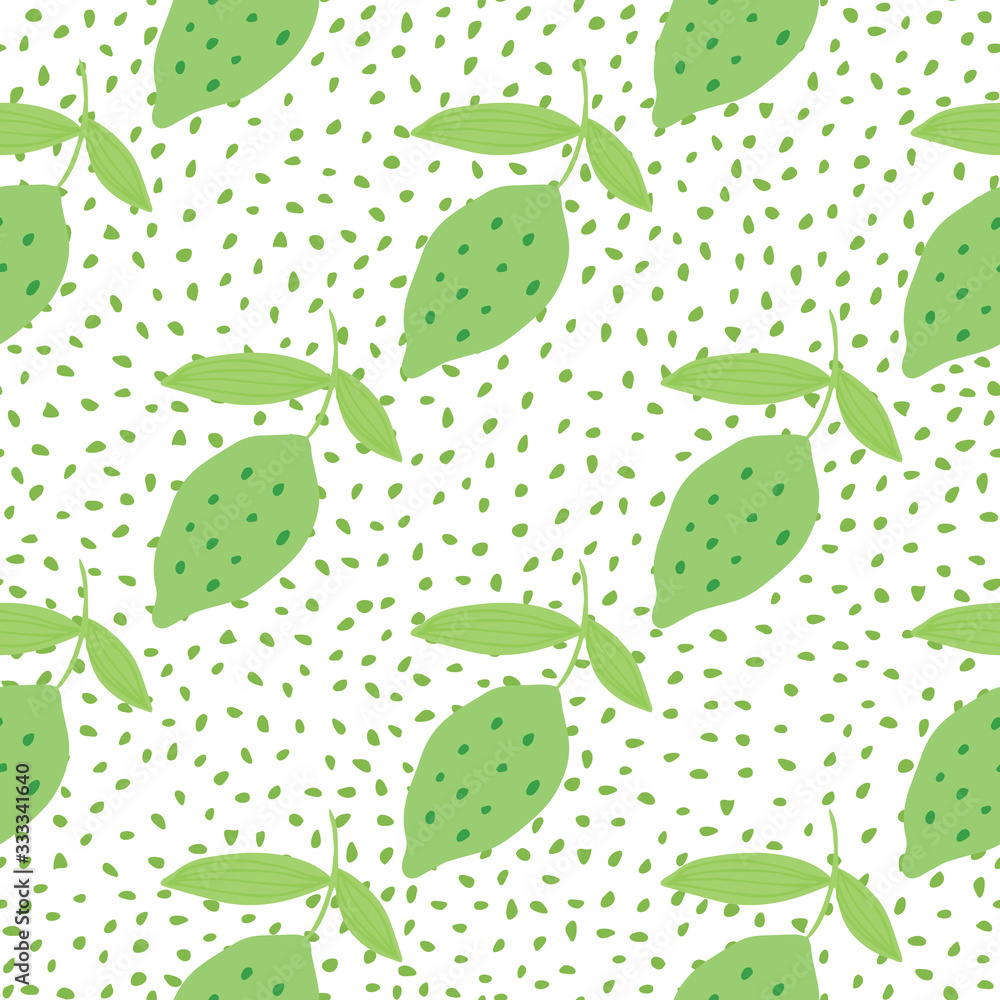 Trendy lemon with leaves seamless pattern on dots background. Trendy lemon with leaves seamless pattern on dots background.