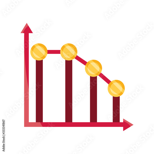 graph down arrow money stock market crash isolated icon