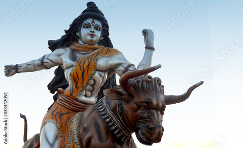 View of Hindu pod Shiva on Ox or Nandi ,his mythological transport