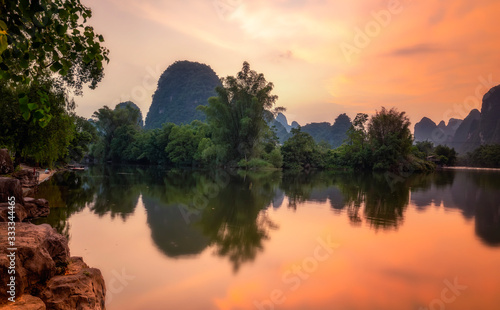 Landscape of the Yulong River in Yangshuo, Guilin..