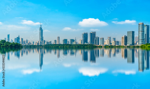 Xuanwu Lake in Nanjing and the skyline of architectural landscape..