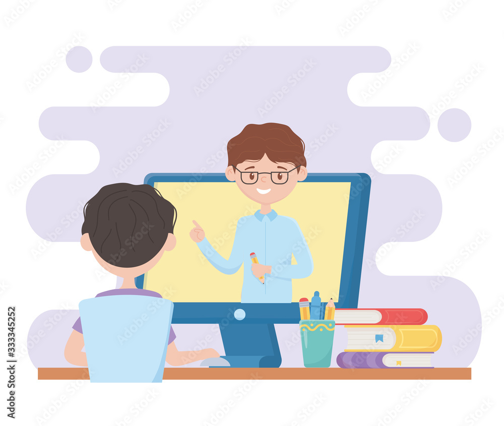 online education student boy watching video on computer online education student boy watching video on computer