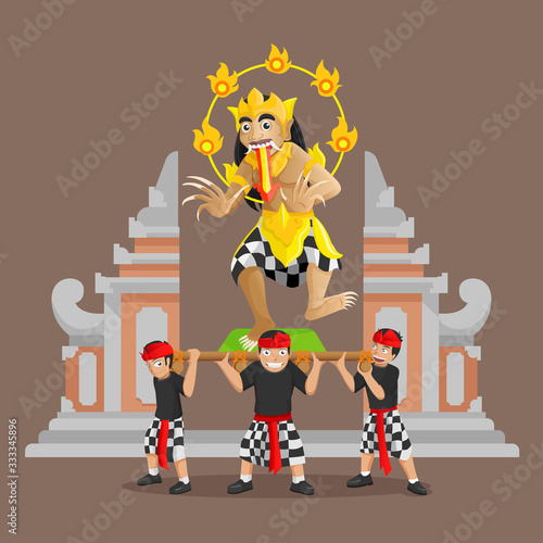 Balinese ogoh - ogoh giant parade with gate background