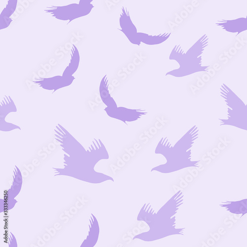 Vector seamless flying birds conversation pattern, spring summer, tender romantic violet background.