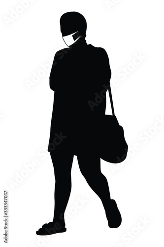 woman with mask silhouette vector