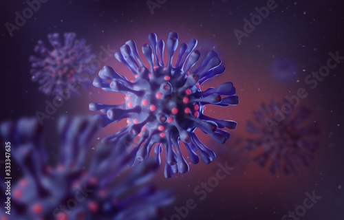 Generic Purple Virus with Magenta Details, 3D Render Illustration, Microscopic Illustrative Dangerous Virus, Purple Background 01