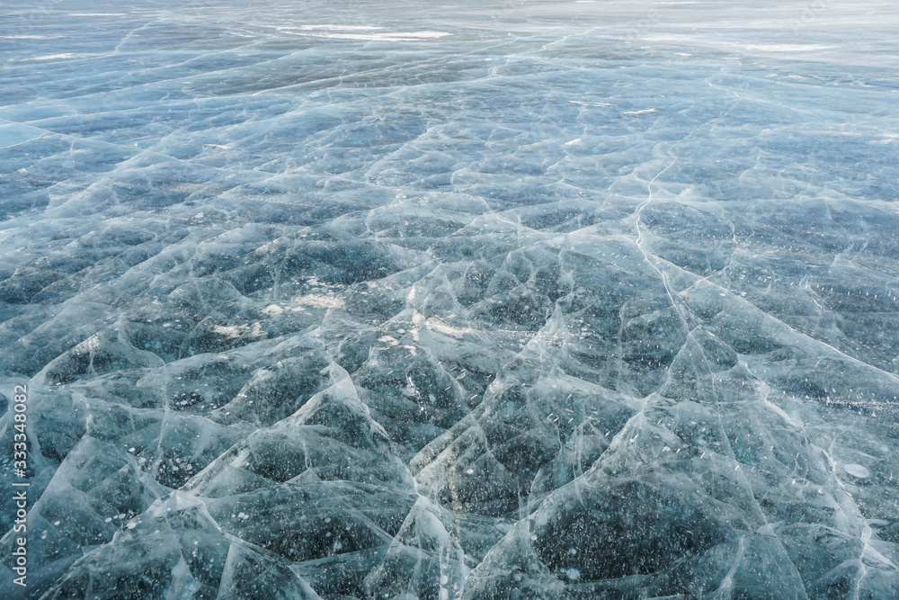 Fototapeta premium crack thick ice crystals at Baikal lake in winter season
