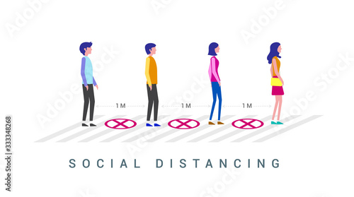 People walking group, Social Distance Concept,social distancing, flat style vector illustration