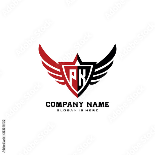 Initial letters PK shield shape black monogram logo vector