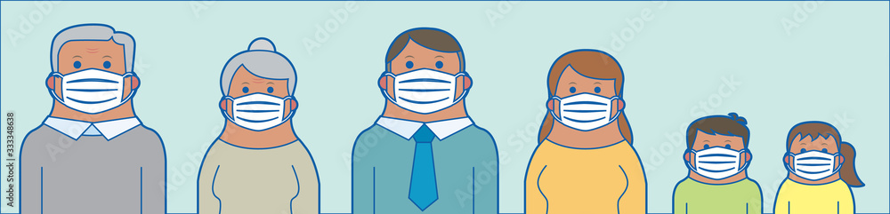 Vector illustration of masked family:マスクする家族のイラスト Vector illustration of masked family:マスクする家族のイラスト