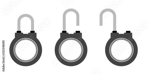 round locks in open and closed position in gray colors on a white background. Isolated vector