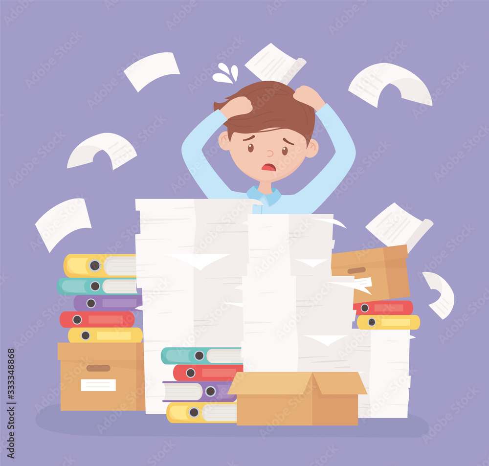 stressed businessman frustration office work pile paper stressed businessman frustration office work pile paper