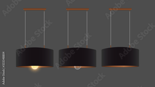 Vector set of realistic black chandeliers. Ceiling lamp. Loft style. Element for interior design.