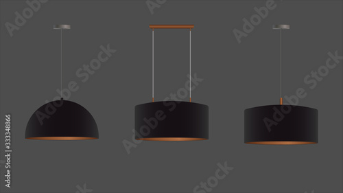 Vector set of realistic black chandeliers. Ceiling lamp. Loft style. Element for interior design.