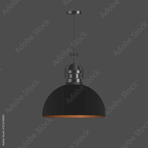 Black pendant lamp. Realistic loft lamp. Vector illustration