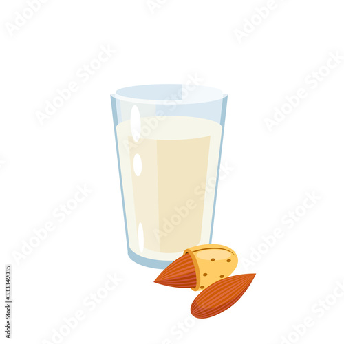 Dairy-free almond milk glass. Vector illustration cartoon flat icon isolated on white.