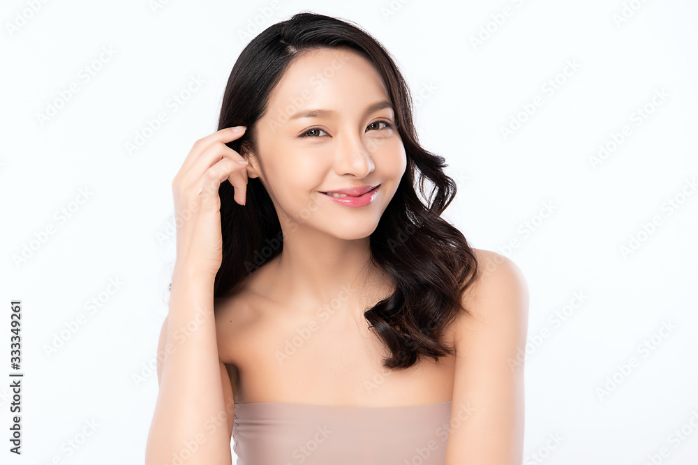 Beautiful Young Asian Woman with Clean Fresh Skin. Face care, Facial treatment, Cosmetology, beauty and healthy skin and cosmetic concept, woman beauty skin isolated on white background Beautiful Young Asian Woman with Clean Fresh Skin. Face care, Facial treatment, Cosmetology, beauty and healthy skin and cosmetic concept, woman beauty skin isolated on white background