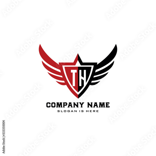 Initial letters TH shield shape black monogram logo vector