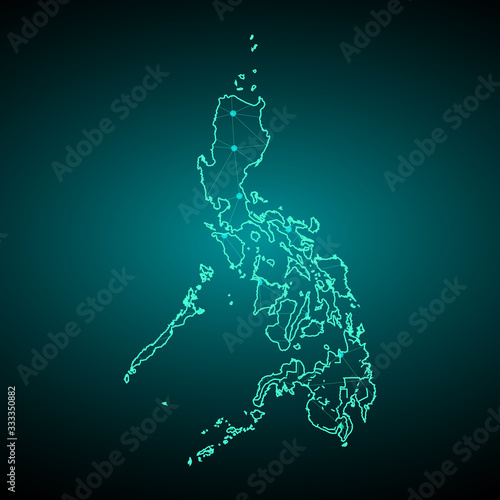 Map of Philippines. Wire frame 3D mesh polygonal network line, design sphere, dot and structure. communications map of Philippines. Vector Illustration EPS10. 