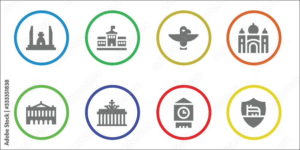 Fototapeta premium Modern Simple Set of monument Vector filled Icons
