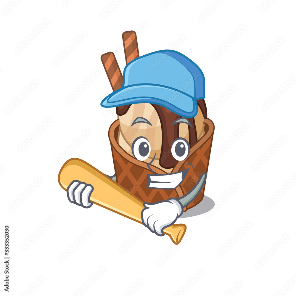 Mascot design style of coffee ice cream with baseball stick