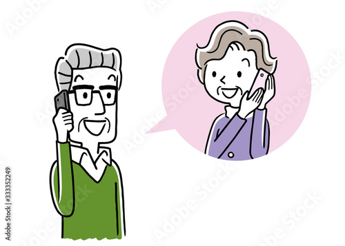 Senior man calling senior woman