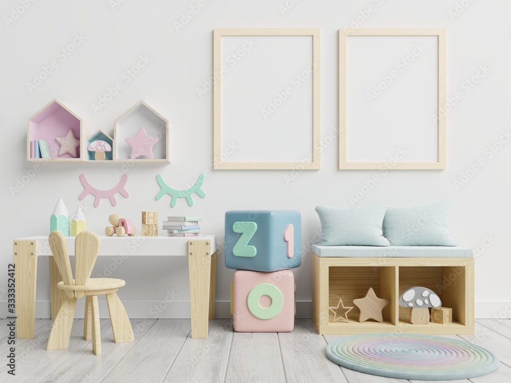 Obraz premium Mock up poster frame in children room,kids room,nursery mockup.