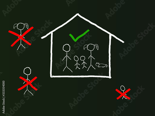 Stay at home quarantine message concept chalk sketch on blackboard illustration vector