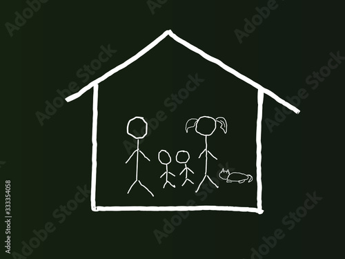 Stay at home quarantine message concept chalk sketch on blackboard illustration vector