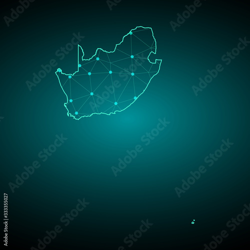 Map of South Africa. Wire frame 3D mesh polygonal network line, design sphere, dot and structure. communications map of South Africa. Vector Illustration EPS10.