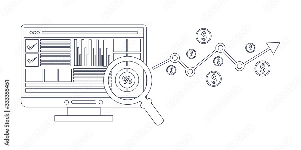 market business research strategy, data analysis development banner in flat vector concept