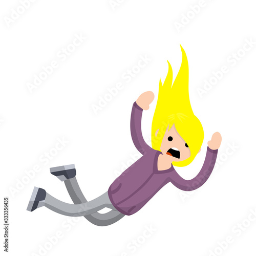 Screaming woman falls from height. horror and fear of heights - phobia Acrophobia. Cartoon flat illustration. Drop young girl