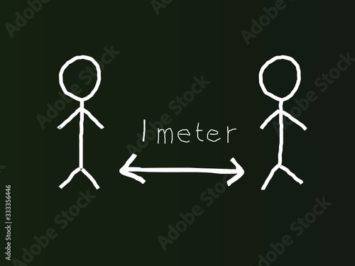 1 meter social distancing message concept chalk sketch on blackboard illustration vector