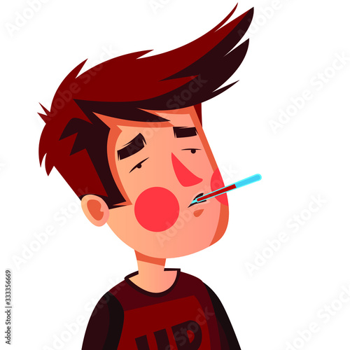 Young man is checking his temperature to early check for covid19 symptom