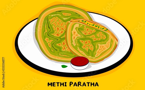 Methi Paratha indian Street Food Vector