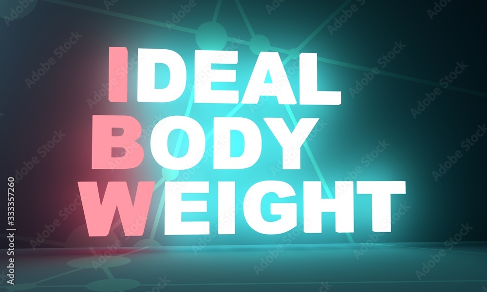 IBW - Ideal body weight acronym. Diet message concept. 3D rendering. Neon bulb illumination