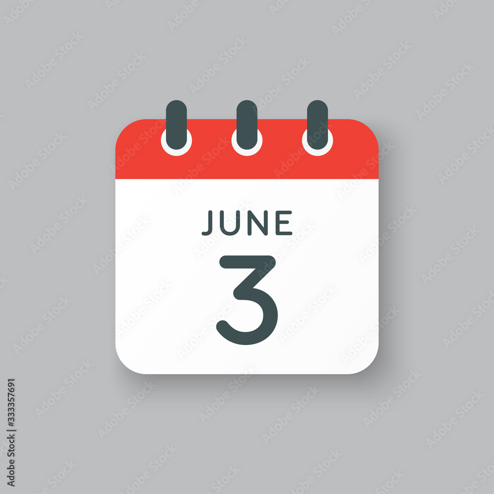 Fototapeta premium Icon calendar day 3 June, summer days of the year