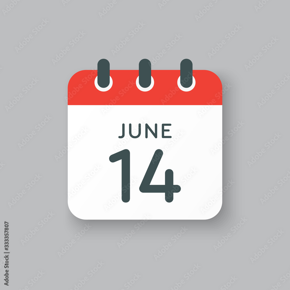 Icon calendar day 14 June, summer days of the year Icon calendar day 14 June, summer days of the year