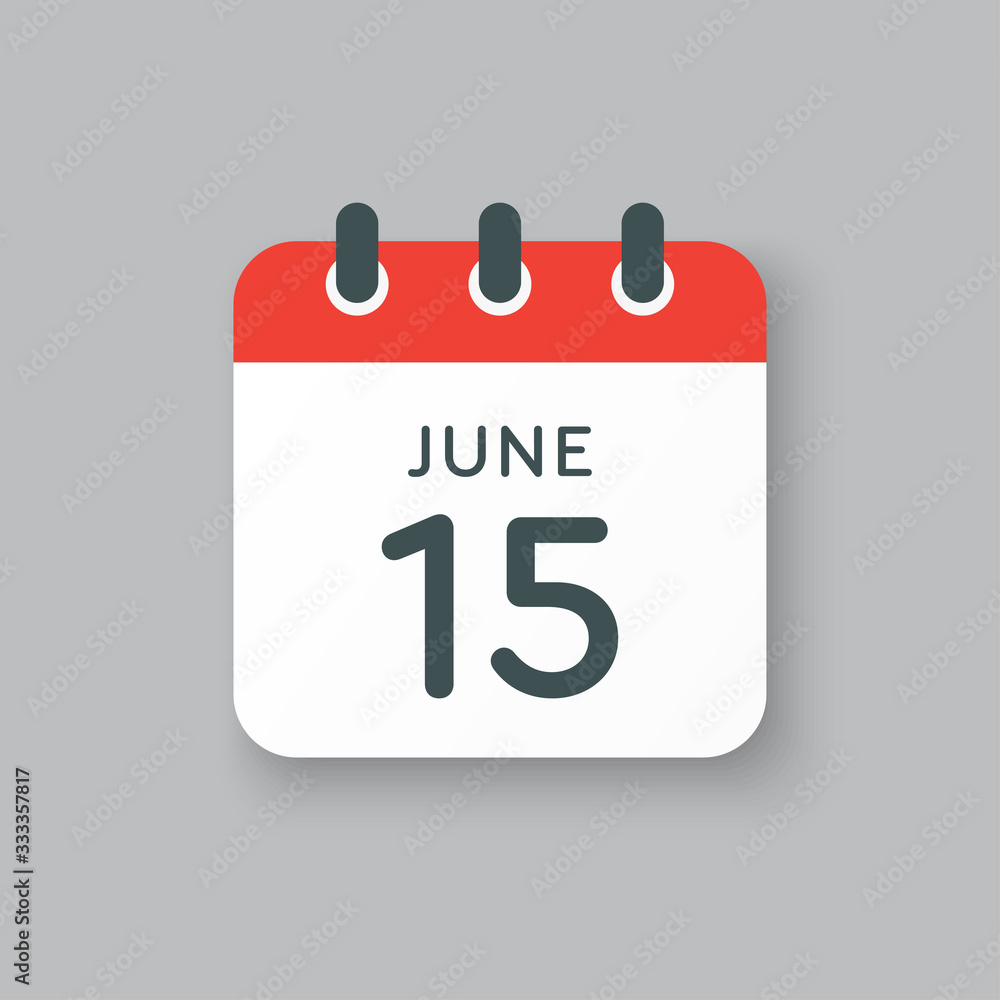 Icon calendar day 15 June, summer days of the year Icon calendar day 15 June, summer days of the year