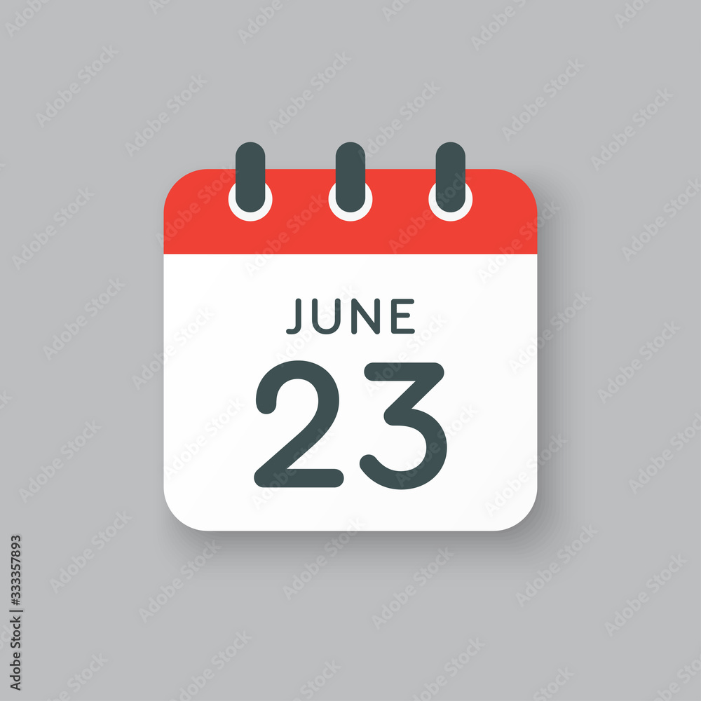 Icon calendar day 23 June, summer days of the year Icon calendar day 23 June, summer days of the year