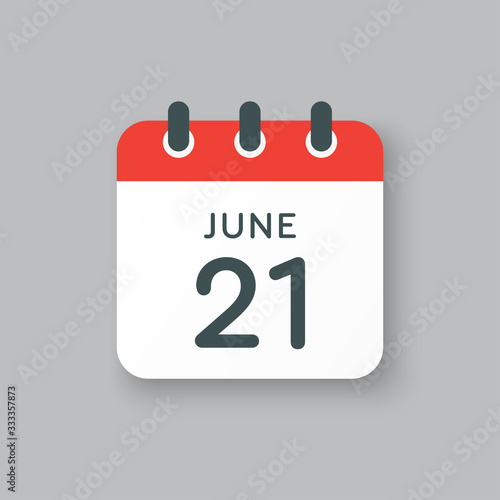 Icon calendar day 21 June, summer days of the year