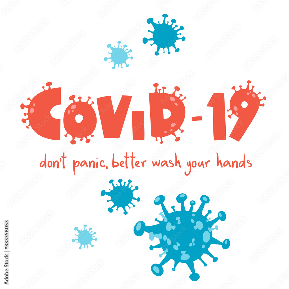 Coronavirus. COVID-19 lettering poster, cartoon style. Vector illustration.