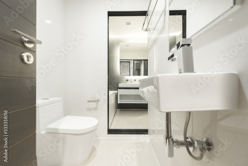 Luxury bathroom bright colors in apartment 