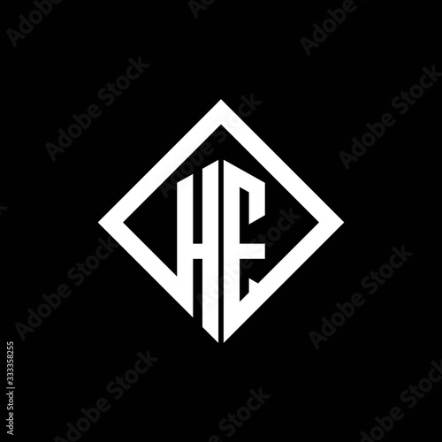 HE logo monogram with square rotate style design template