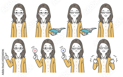 女性教師のポーズセット