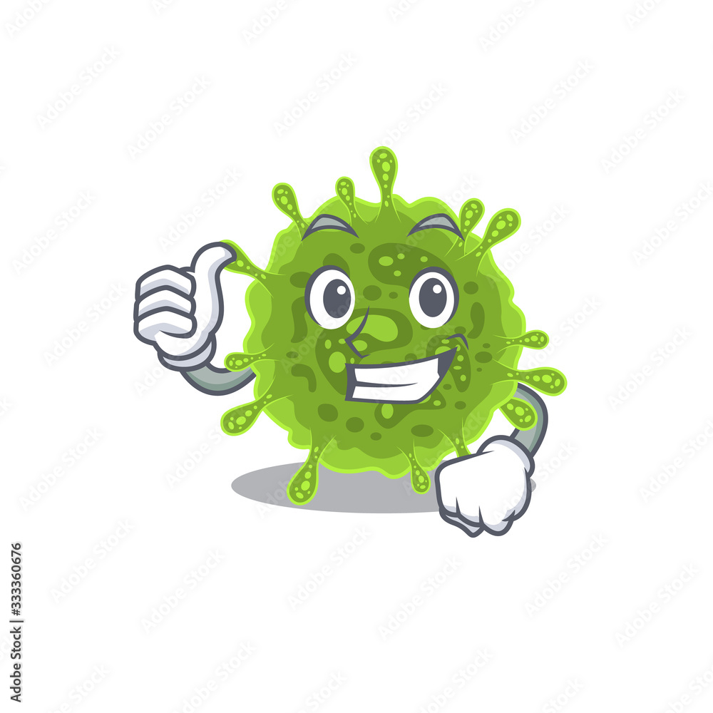 Fototapeta premium Cool coronavirus cartoon design style making in Thumbs up gesture