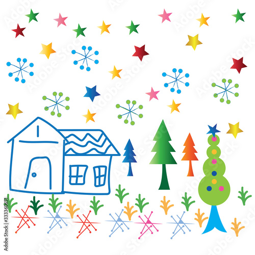 seamless tree star house simple colorful natural vector design