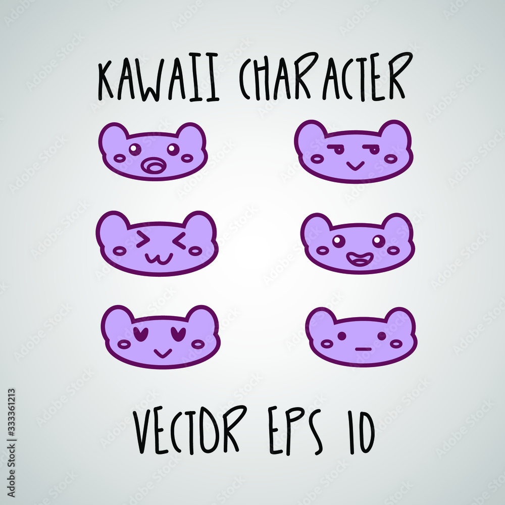 Fototapeta premium Kawaii anime character. Flat vector EPS 10. Mood. Expression. Sticker. Pastel violet colors. 