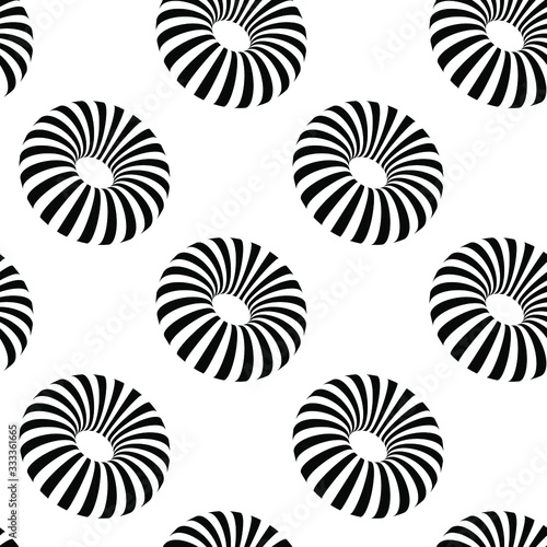 3D geometric striped rounded shape. Sphere. Illusion effect. The Ball. Black and white colors. Stylised modern minimalistic graphic design. Decoration element. Seamless pattern.